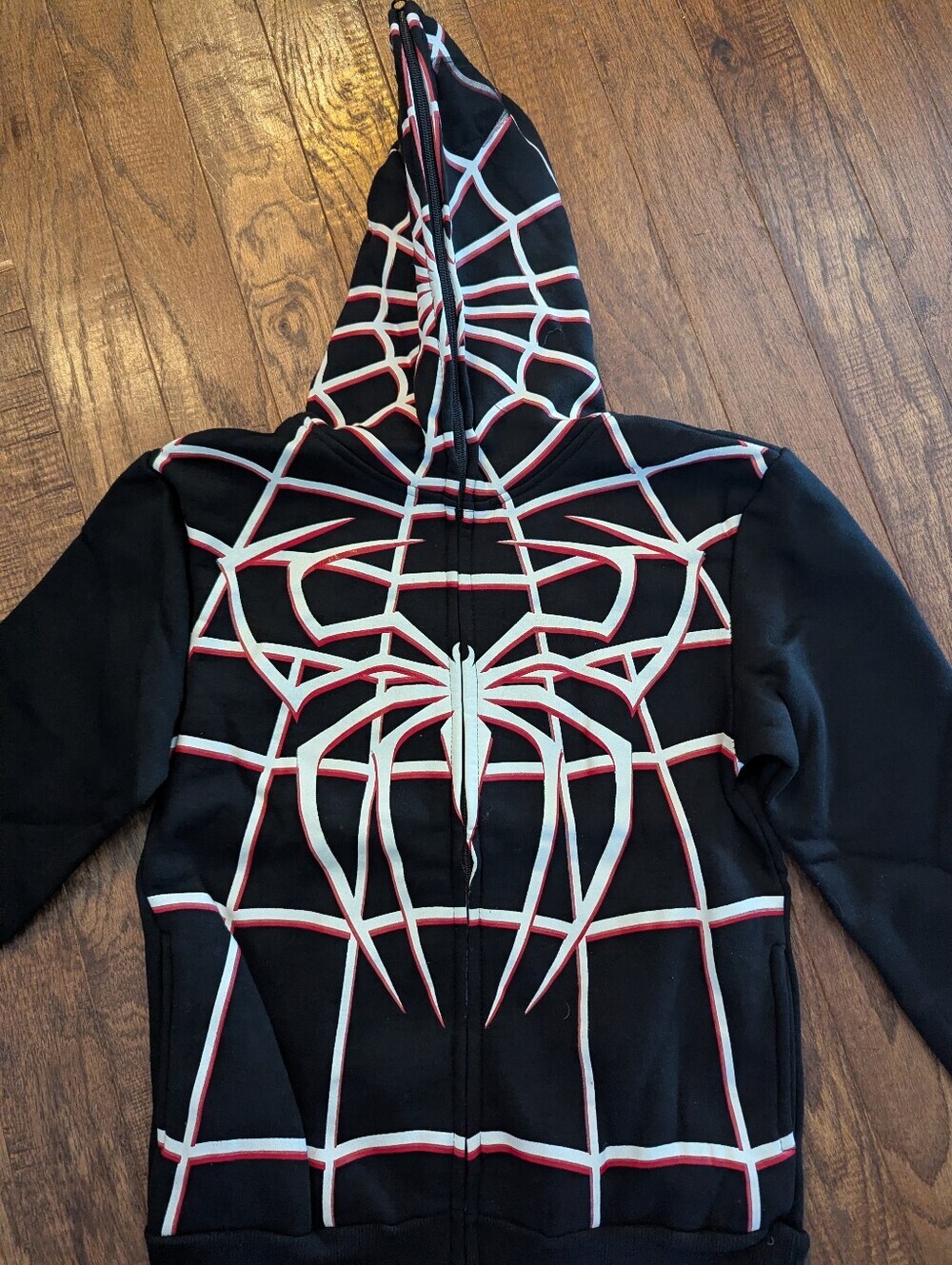 Jay's Rock Black Spider Web Hoody With Full Zip Face Mask Glows Kids Sz 12